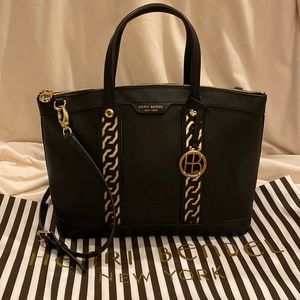 Henri Bendel West 57th Black and Gold Chain Satchel Bag